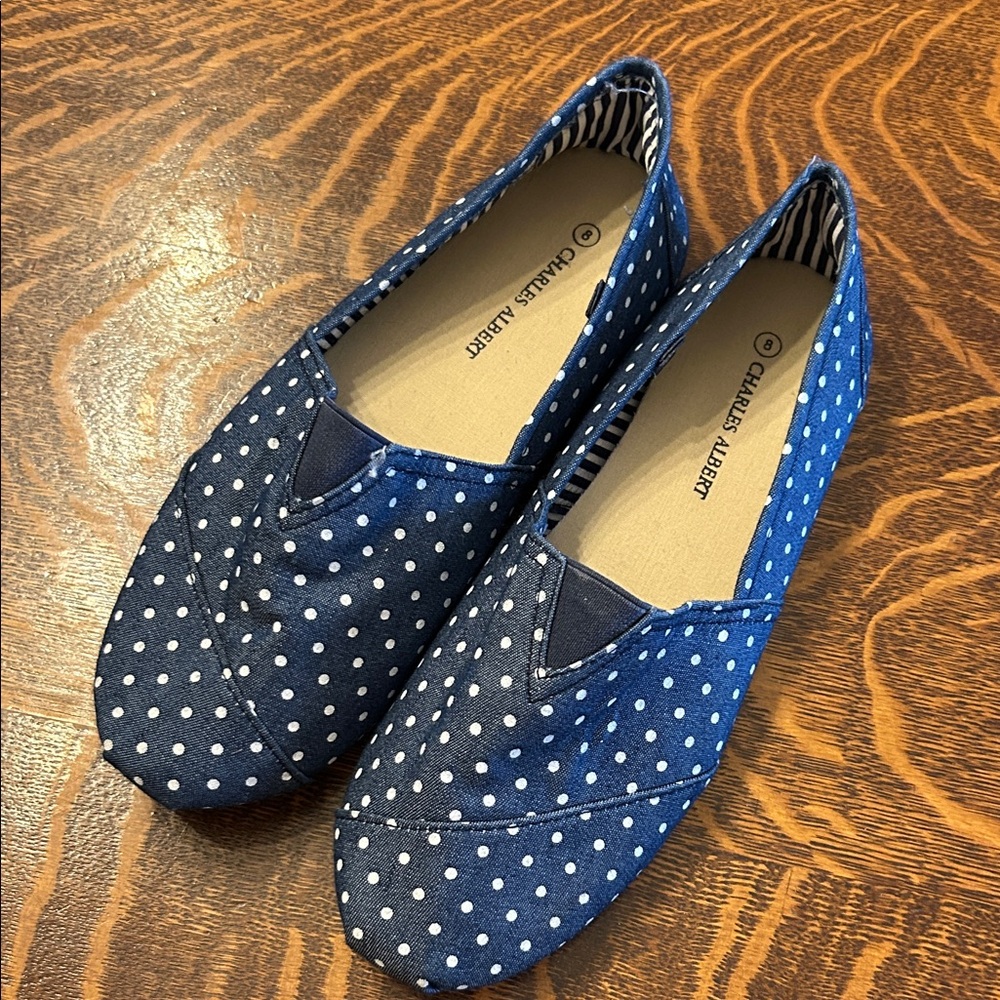 Charles Albert Navy Polka Dot Loafers